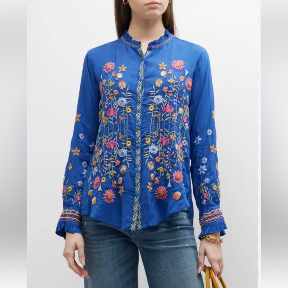 NWT Johnny Was Iolanda Blue Top Size Large
